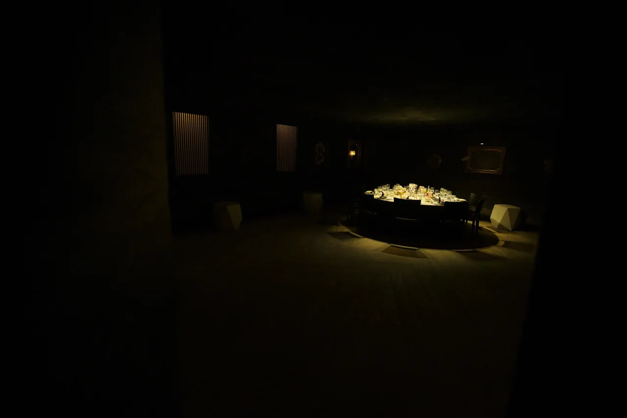 A festively laid table in the spotlight